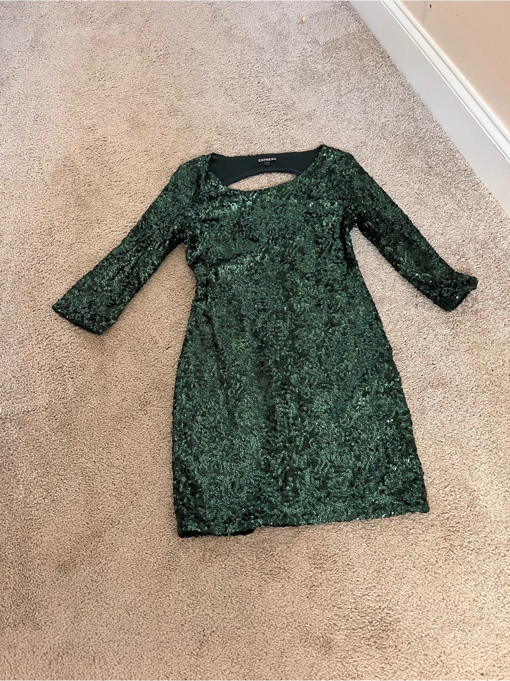 Express Green Sequin Long Sleeve Scoop Neck Dress